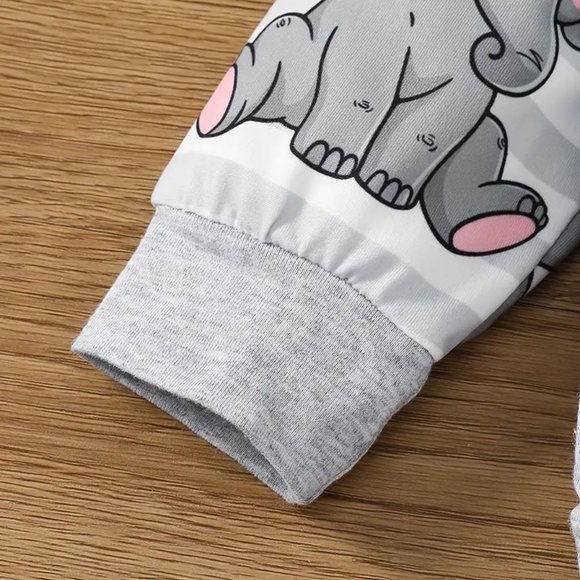 Baby Boy's Cute Elephant Cartoon Print Comfortable Long-sleeved Hooded Top +Pant - Picture 3 of 6